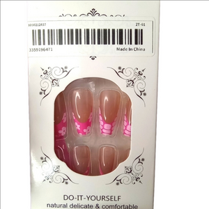 Beautiful Nails long ballerina pink nude flower french manicure false nails NWT